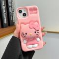 For iPhone 15 Pro Max 15 11 12 Pro 13 14 Pro Max 13Pro 3D Stitch Kitty Face Grip Tok Holder Cartoon Silicon Soft Phone Case.