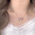 Fashion Hello Kitty Pendant Necklace for Women Girls Cute Cartoon Cat Double Ring Clavicle Chain Charms Chic Delicate Necklace Jewelry Gift.