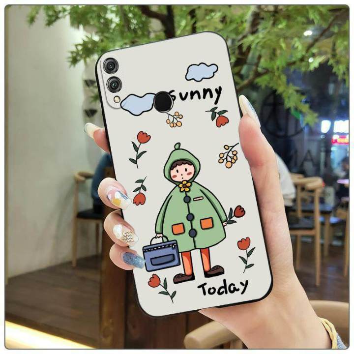 For Honor 8X Back Cover Case Fashion Cartoon girl Square Frame Shockproof Camera Lens Protector Phone Cases