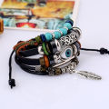 Jewelry beaded multi-layer blue eye cowhide ethnic style feather pendant student bracelet. 