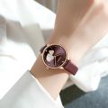 Curren 9077 Leather Wristwatch With Rhinestone Elegant Thin Clock For Female- Coffee - Watch For Women. 