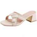 Birthday Slippers for Women Leather Outdoor2023New Mid Heel Chunky Heel Slip-on Lofter Sandals for Women. 