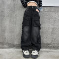 Teenage girls wide leg jeans 2024 autumn fashion children's casual denim pants children's workwear straight leg Baggy pants 15Y.