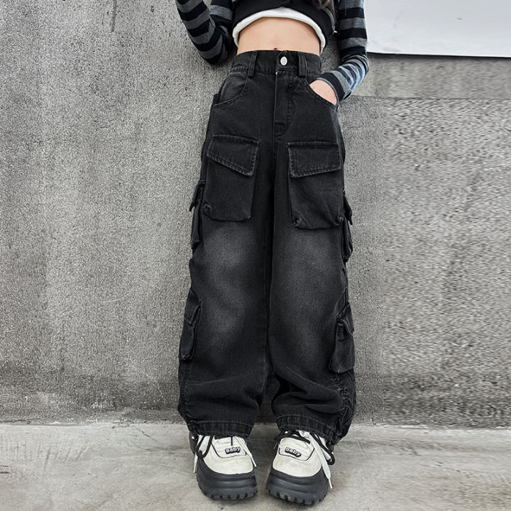 Teenage%20girls%20wide%20leg%20jeans%202024%20autumn%20fashion%20children's%20casual%20denim%20pants%20children's%20workwear%20straight%20leg%20Baggy%20pants%2015Y%20-%20Image%203