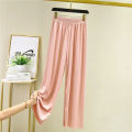Ladies Fashionable New Ice Silk Large Size Wide Leg Pants Casual Home Pants Solid Color Pajama Pants Pantalones. 