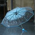 Transparent Flower Design Folding Women Fashion Umbrella. 