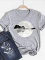 Print T Shirt Short Sleeve Flower Vintage Cute 90s Summer Top Fashion Clothes Women Clothing Gray Basic Tee Graphic T-shirt. 