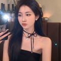 Girls' Generation, Han Suxi, the same double-layered sweet lace-up necklace, light luxury hot girl, love photo frame, pendant, necklace girl.