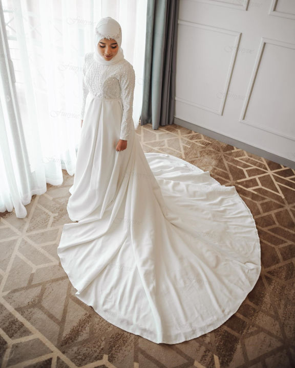 Elegant Muslim Wedding Dresses A-Line Hajab Bridal Dress Vestido De Noiva  2023 Dubai Arabic Bridal Gowns