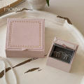 Flocked Jewelry Box Pink Retro Wooden Ring Storage High-End Necklace Case for Travel Home Gift Women Display.