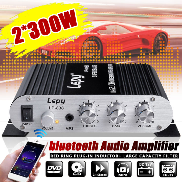 600W DC12V Car bluetooth Stereo Amplifier 2.1 Channel Subwoofer Power Amplifier bluetooth Audio Amp for Home Receiver Karaoke Car