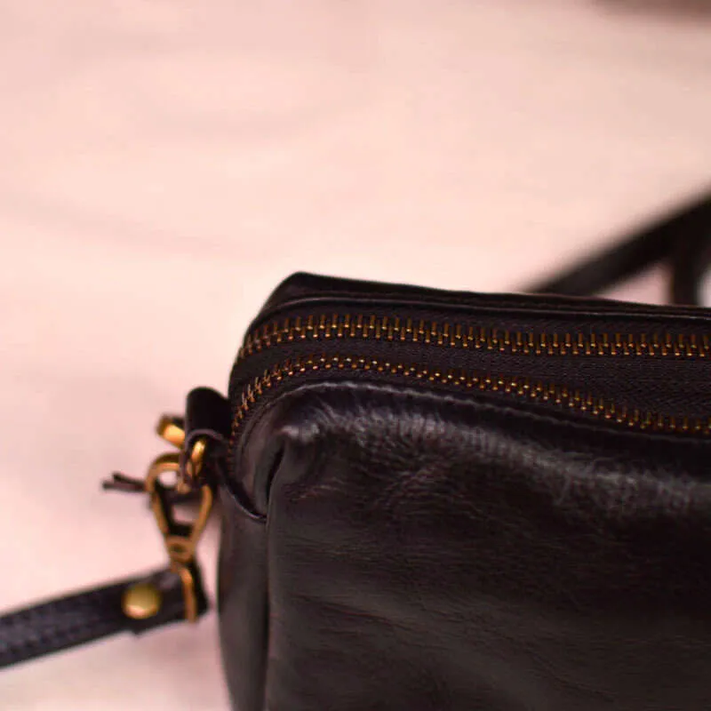 Genuine leather men's small one shoulder crossbody mini phone bag