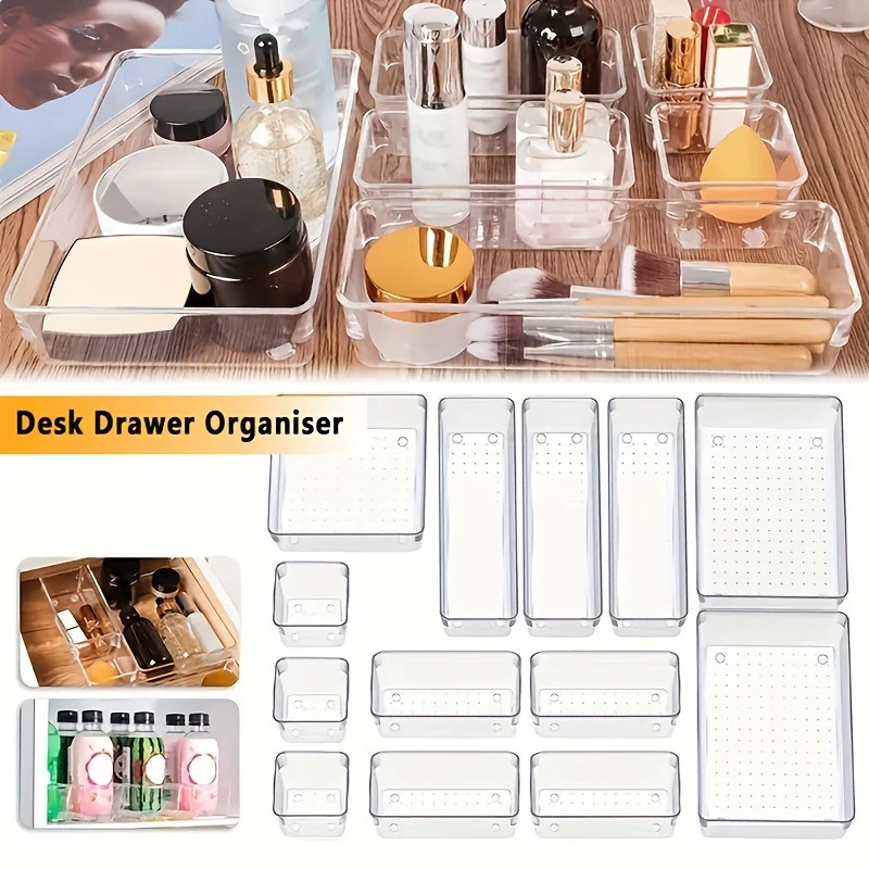 Acrylic Clear Drawer Organizer Box - Multi-Size Storage Case for Jewelry, Makeup, Stationery, Tableware & Home Gadgets