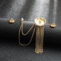 New Fashion Metal Rhinestone Crystal Brooch Men's Suit Shirt Collar Pin Black Tassel Corsage Brooches Jewelry Accessories. 