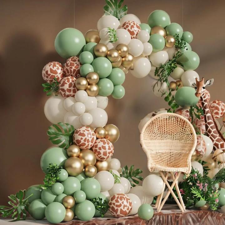 Jungle Safari Green Balloon Garland Arch Kit Kids Birthday Party Supplies Deer Pattern Gold Latex Ballons Baby Shower Decoration Luhuai CVC