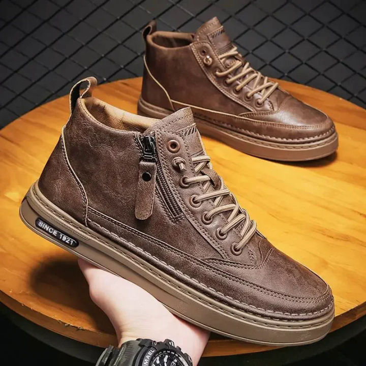 【selevn roind】 Men Boots Winter High Top Leather Shoes Fashion Cotton Shoes  Fashion Ankle Boots Business Casual Outdoor Shoes Male Sneakers New