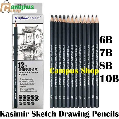 Kasimir 12pcs Graphite Sketching Pencils Professional Sketc;6h Pencils Set for Drawing 6B,7B,8B,10B