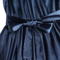 ZANZEA Muslimah Women Muslim V Neck Belt Long Sleeve Plain Satin Party Maxi Dress.
