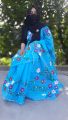 Sky Color Half Silk Hand Painted Saree Floral Design -01. 