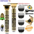 T9 Vintage USB 6500 charging cable with Rechargeable Hair Trimmer metal body Electric Hair Clipper Haircut Machine For Men.