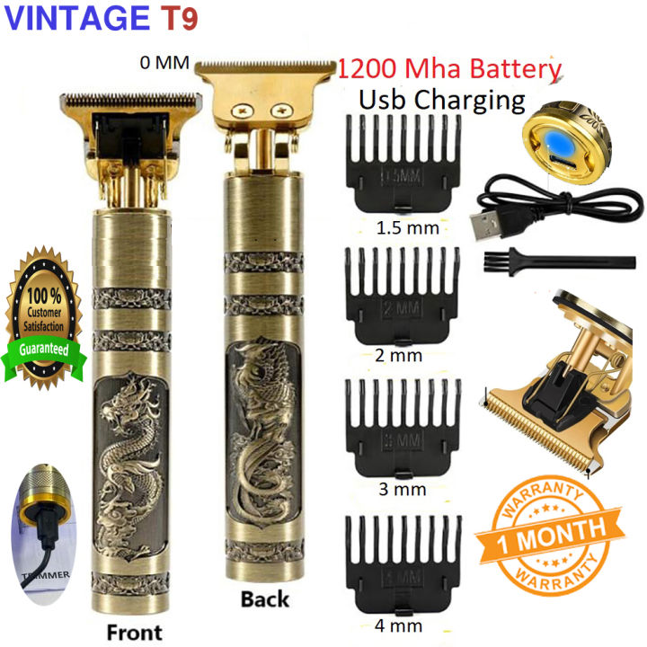 T9 Vintage USB C Type cable with Rechargeable Hair Trimmer metal body For Men and Women