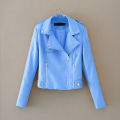 Women Jacket Long Sleeves Autumn Winter Short Type Faux Leather Biker Jacket.