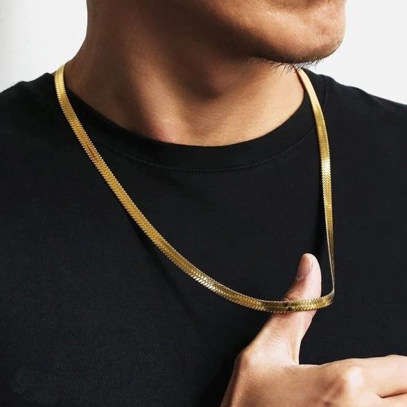 Simple Snake Bone Necklace Men's Plain Golden Color Necklace- Fashion Chain