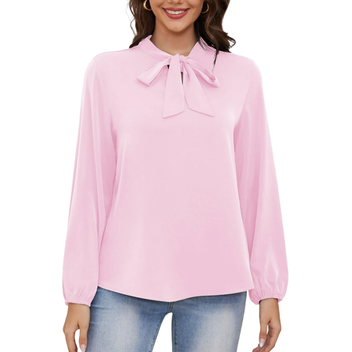 Women%E2%80%99s%20Dressy%20georgette%20Blouse%20Business%20Work%20Casual%20Tie%20Neck%20Shirt%20Tops,%20Wine%20Red%20-%20Image%206