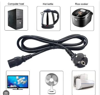 1.5 Meter 2 Pin Plug Ac Power Cord for Laptops, Computers, Rice Cooker, Heavy Duty Home Appliance Power Cable cord EU Standard 3 Prongs- Black
