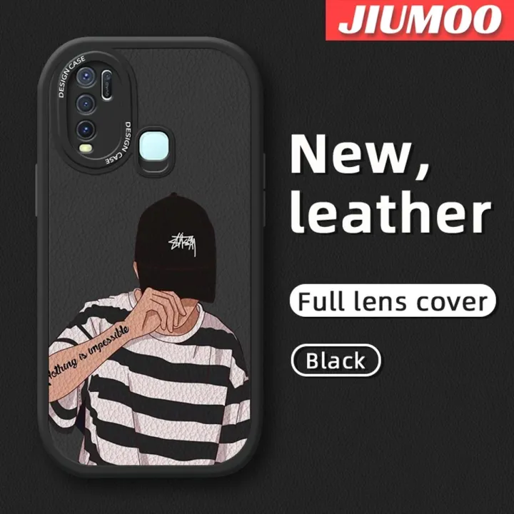 JIUMOO For VIVO Y50 Y30 Y30i Case Fashion Cool Tide Boy Men Thin New Design Leather Soft Back Cover Camera Protection Cases Shockproof Casing