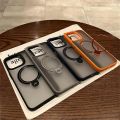 HOCE 360°Rotation Stand Magnetic Phone Cases For iPhone 12 13 14 15 Pro Max 14 15 Plus MagSafe Case With Folding Ring Holder Stand Shockproof Bumper Frosted Transparent Hard Back Cover. 