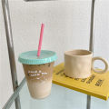 Copyright Korean style niche cartoon dog summer coffee plastic straw large capacity portable cup.
