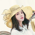 Sun Hat Female Sun Color Hat Sun Protection UV Protection Spring Summer Hat Gauze Cap Beach Hat Organza Black Edge. 