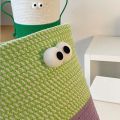 Cartoon round Fabric Storage Bucket Toy Desktop Storage Basket Woven Snack with Lid Storage Box Big Eye Monster. 
