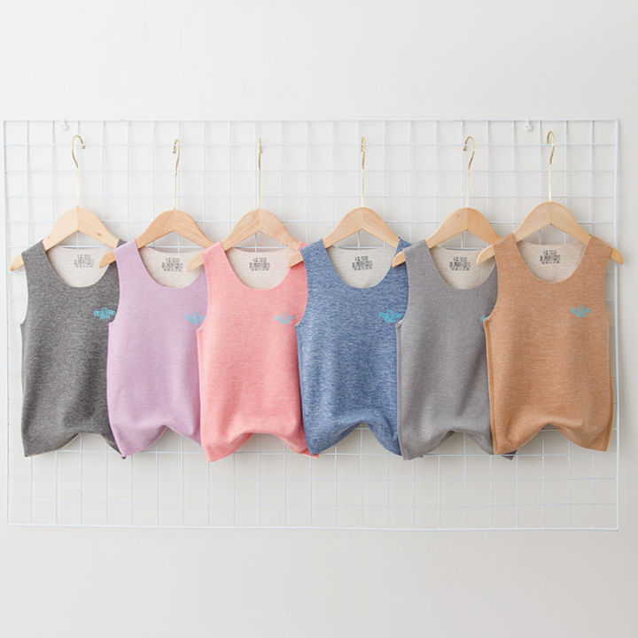 2023 New Children's Silk Cashmere Vest Boys and Girls Autumn and Winter Base Thermal Vest Baby Color Changing Vest