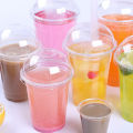 50/100Pcs 360ml/380ml/500ml Disposable Clear Plastic Cups with a Hole Dome Lids for Tea Fruit Juice Tea Disposable Cup Tableware. 