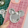 Jizetin for OPPO F19 Pro / A94 / Reno5 F Back Cover Shiny Bowknot Makeup Mirror Fabric Texture Back For Girls Soft Silicone Edge Phone Case.