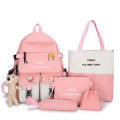 Backpack new five-piece set of schoolbag women's Korean version ins color-blocked middle school student schoolbag fashion campus student backpack. 