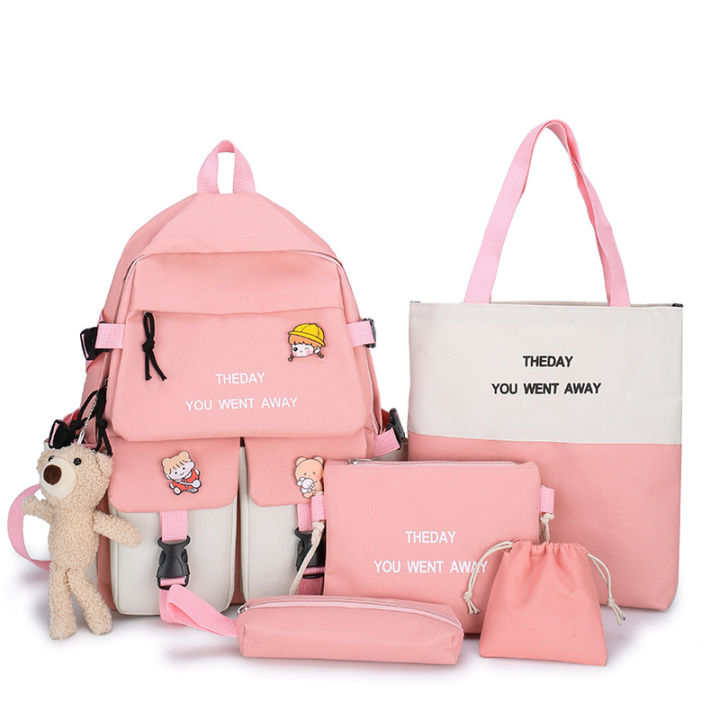 Backpack%20new%20five-piece%20set%20of%20schoolbag%20women's%20Korean%20version%20ins%20color-blocked%20middle%20school%20student%20schoolbag%20fashion%20campus%20student%20backpack%20-%20Image%205