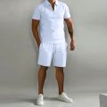 2023 Men's summer solid color sports Polo shirt set casual street wear Breathable top + shorts Home office 2-piece suit S-3XL. 