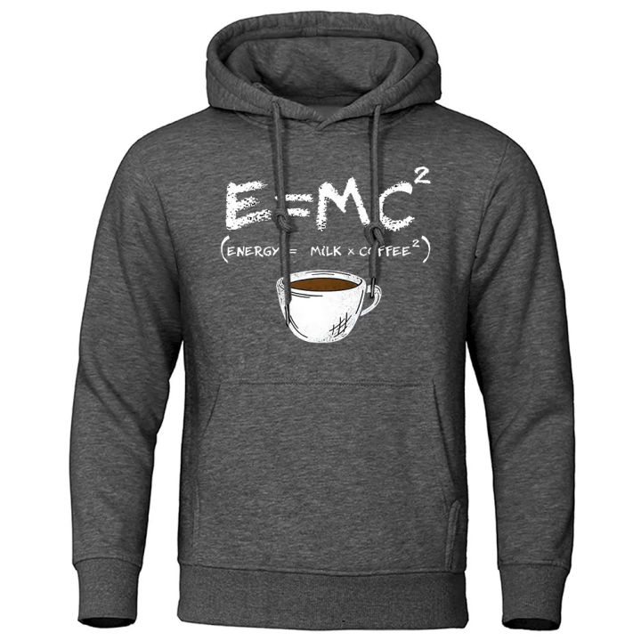 Energy=Milk Coffee Printed E=MC2 Funny Hoodie Men's Loose Oversized Hoodies Fashion Casual Sweatshirt Street Hip Hop Hoody Man