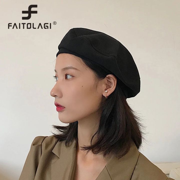 Cotton Women Berets French Vintage Octagonal Cap Artist Streetwear Elegant Lady Painter Hat Soild Color Fashion Girl Beanies