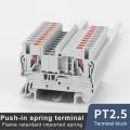 10pcs Din Rail Terminal Blocks PT-2.5 Push In Spring Screwless Encounter. 
