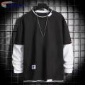 Decorative Splicing Style T-shirt Stylish Men's Two-piece Patchwork Sweatshirt Trendy Fall/winter Hop Stwear for Soutast Asian Fashion Enthusiasts Men Round Neck T-shirt.