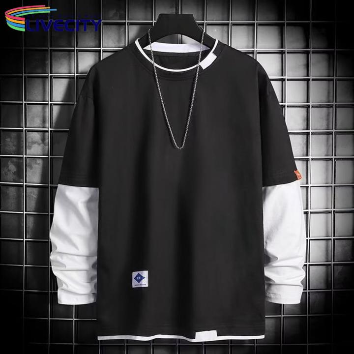 Decorative%20Splicing%20Style%20T-shirt%20Stylish%20Men's%20Two-piece%20Patchwork%20Sweatshirt%20Trendy%20Fall/winter%20Hop%20Stwear%20for%20Soutast%20Asian%20Fashion%20Enthusiasts%20Men%20Round%20Neck%20T-shirt%20-%20Image%208