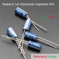 25Pcs- 0.1uF 50V RADIAL Electrolytic Capacitor 0.1uF 50V Radial Polarized Aluminum Electrolytic Capacitors 2 Pin Leads Connections Leg. 