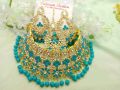 Indian Gold-Plated Wedding Necklace Set Thai Stone Choker with Earrings and Tikli.