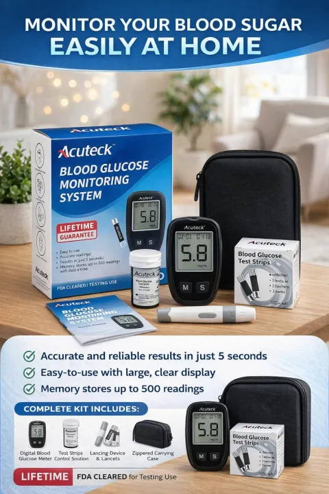 AcuTeck Instants Blood Glucose Monitor digital meter, Diabetes Test Machine,Best Glucometer In Bangladesh, Blood Sugar Check With Free 10 Strips, 10 Lancets, 1 Pen, 1 Bag & 1 Battery