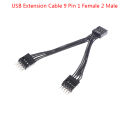 USB Motherboard Cable USB Header Extension Cable 9Pin 1 Female to 2 Male Y Splitter Cable Black.