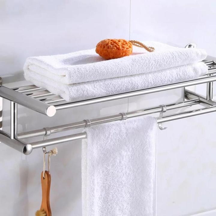 Bathroom Towel Holder Bathroom Organizer Stainless Steel Wall-mounted Towel  Rack Home Hotel Wall Shelf Hardware Accessory